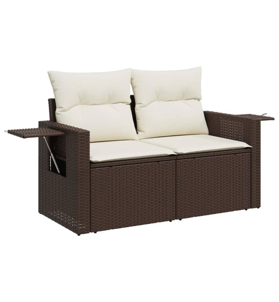 7-tlg. Garten-Sofagarnitur mit Kissen Braun Poly Rattan