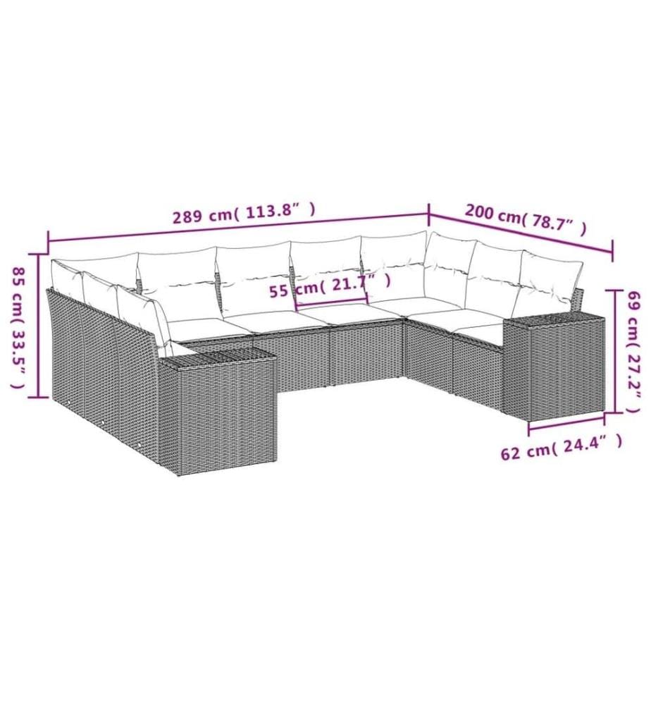 9-tlg. Garten-Sofagarnitur mit Kissen Schwarz Poly Rattan