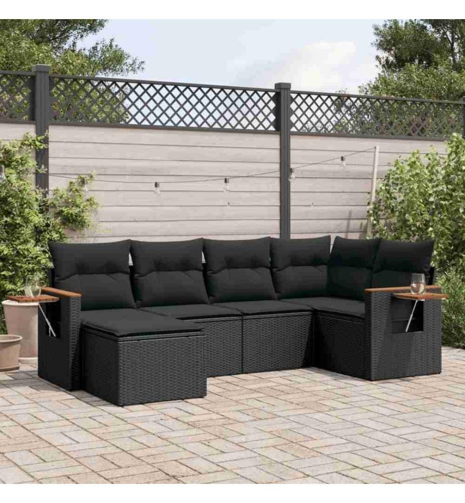 6-tlg. Garten-Sofagarnitur mit Kissen Schwarz Poly Rattan