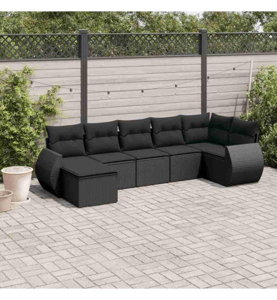 7-tlg. Garten-Sofagarnitur mit Kissen Schwarz Poly Rattan