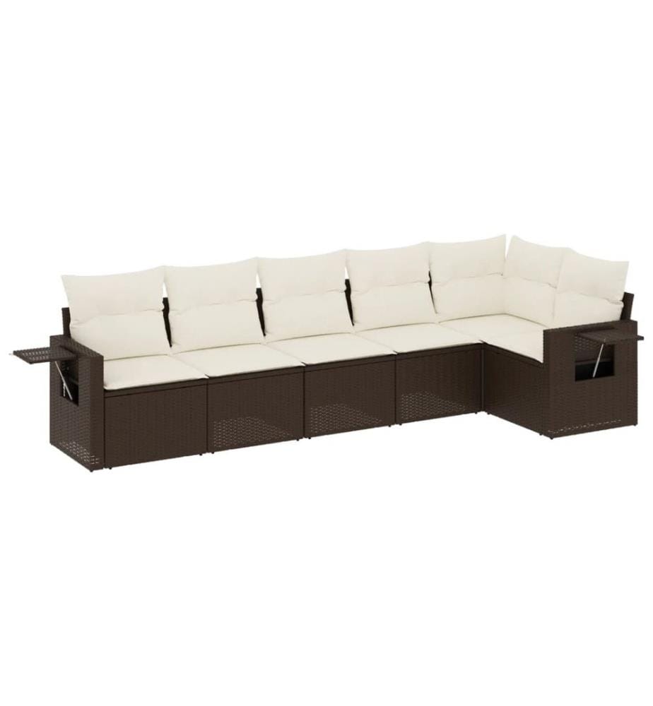 6-tlg. Garten-Sofagarnitur mit Kissen Braun Poly Rattan