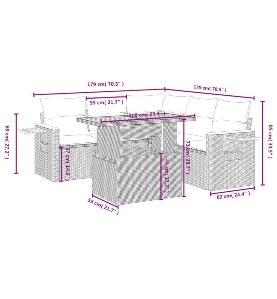 6-tlg. Garten-Sofagarnitur mit Kissen Schwarz Poly Rattan