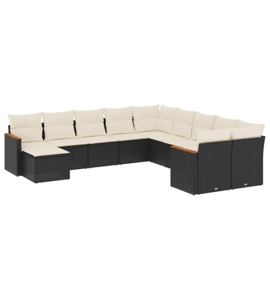 11-tlg. Garten-Sofagarnitur mit Kissen Schwarz Poly Rattan