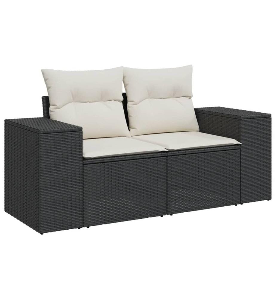 8-tlg. Garten-Sofagarnitur mit Kissen Schwarz Poly Rattan
