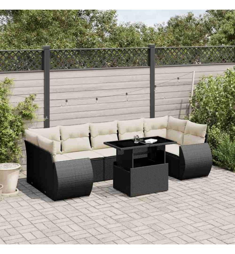 8-tlg. Garten-Sofagarnitur mit Kissen Schwarz Poly Rattan