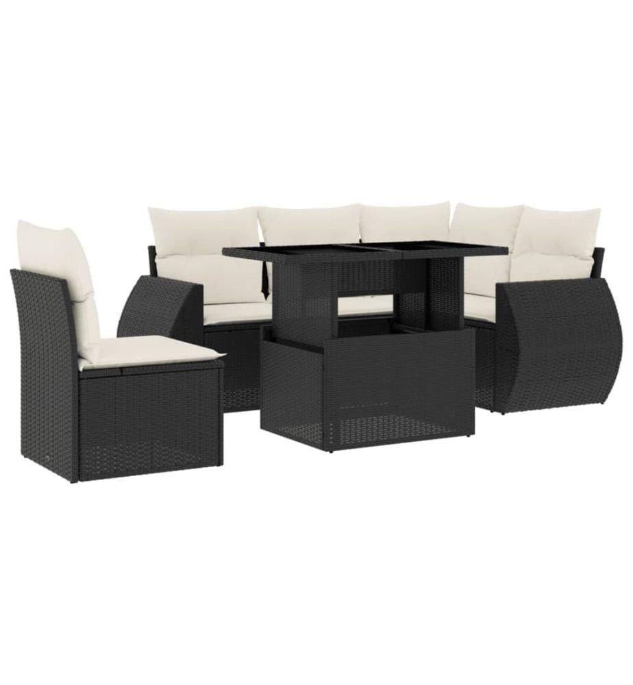 6-tlg. Garten-Sofagarnitur mit Kissen Schwarz Poly Rattan