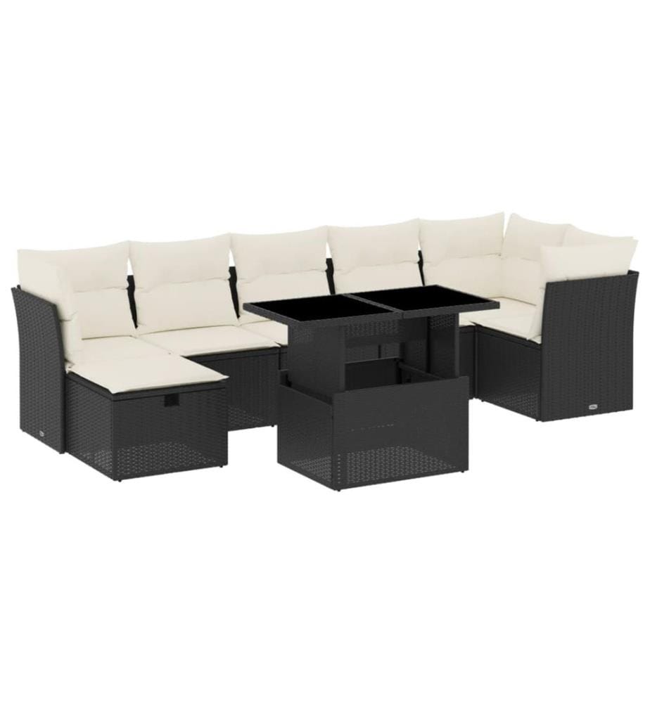 8-tlg. Garten-Sofagarnitur mit Kissen Schwarz Poly Rattan