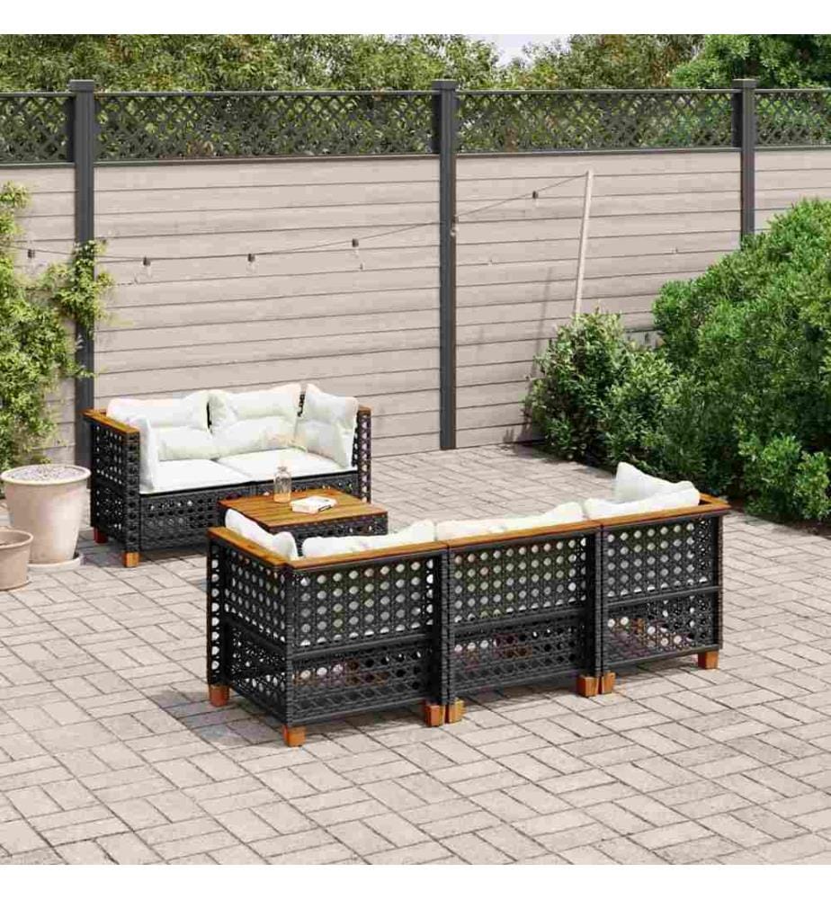 6-tlg. Garten-Sofagarnitur mit Kissen Schwarz Poly Rattan