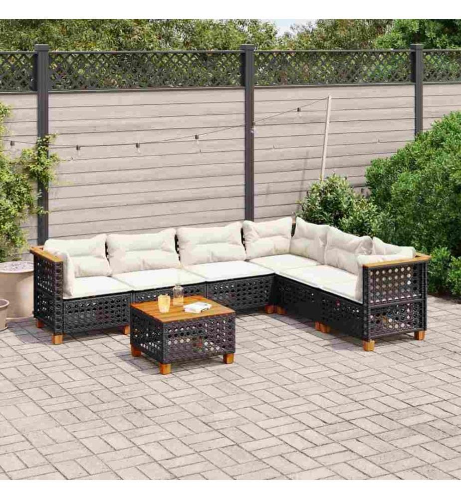 7-tlg. Garten-Sofagarnitur mit Kissen Schwarz Poly Rattan