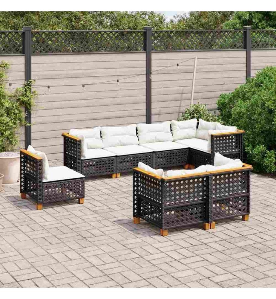 8-tlg. Garten-Sofagarnitur mit Kissen Schwarz Poly Rattan