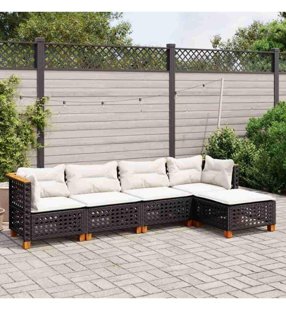 5-tlg. Garten-Sofagarnitur mit Kissen Schwarz Poly Rattan