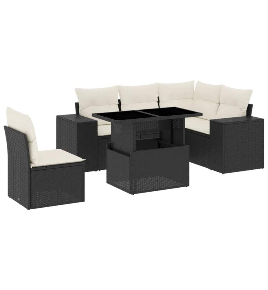 6-tlg. Garten-Sofagarnitur mit Kissen Schwarz Poly Rattan