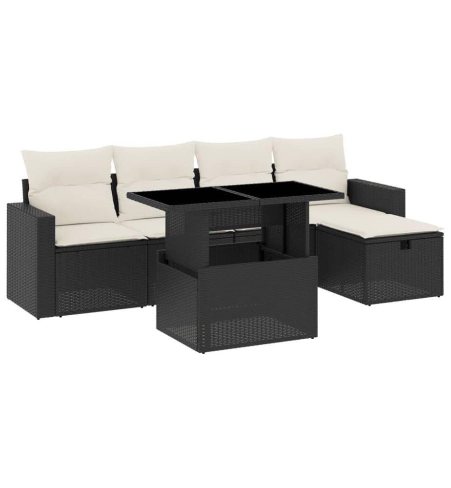 6-tlg. Garten-Sofagarnitur mit Kissen Schwarz Poly Rattan
