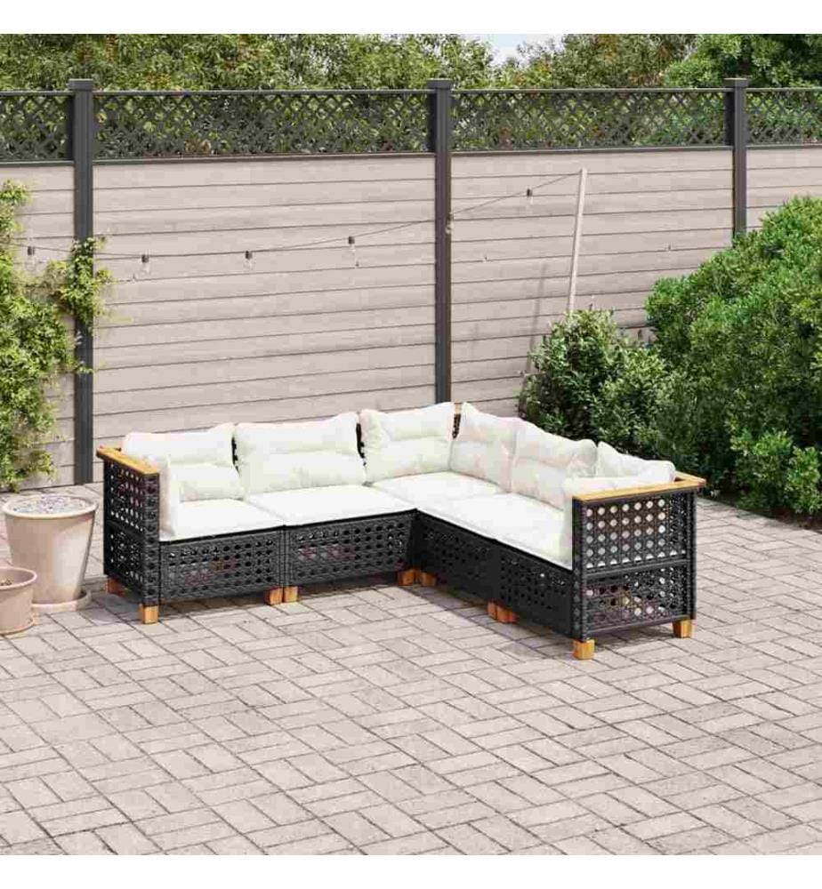 5-tlg. Garten-Sofagarnitur mit Kissen Schwarz Poly Rattan