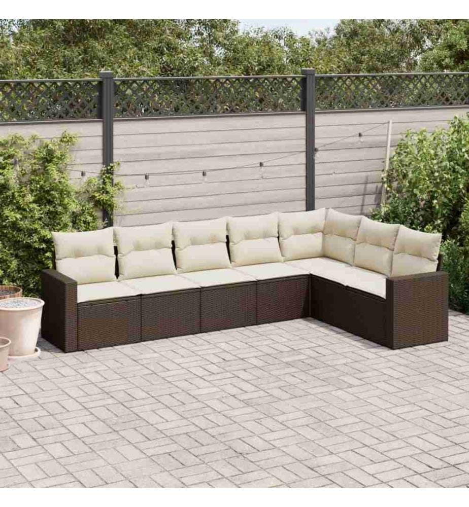 7-tlg. Garten-Sofagarnitur mit Kissen Braun Poly Rattan