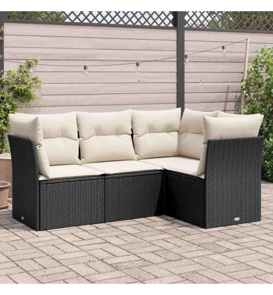 4-tlg. Garten-Sofagarnitur mit Kissen Schwarz Poly Rattan