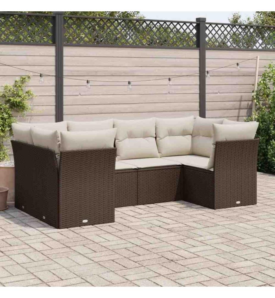 6-tlg. Garten-Sofagarnitur mit Kissen Braun Poly Rattan