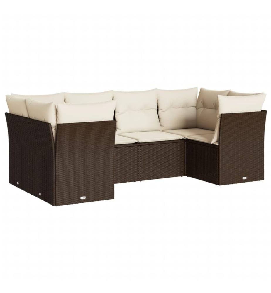 6-tlg. Garten-Sofagarnitur mit Kissen Braun Poly Rattan