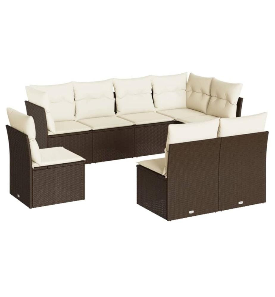 8-tlg. Garten-Sofagarnitur mit Kissen Braun Poly Rattan