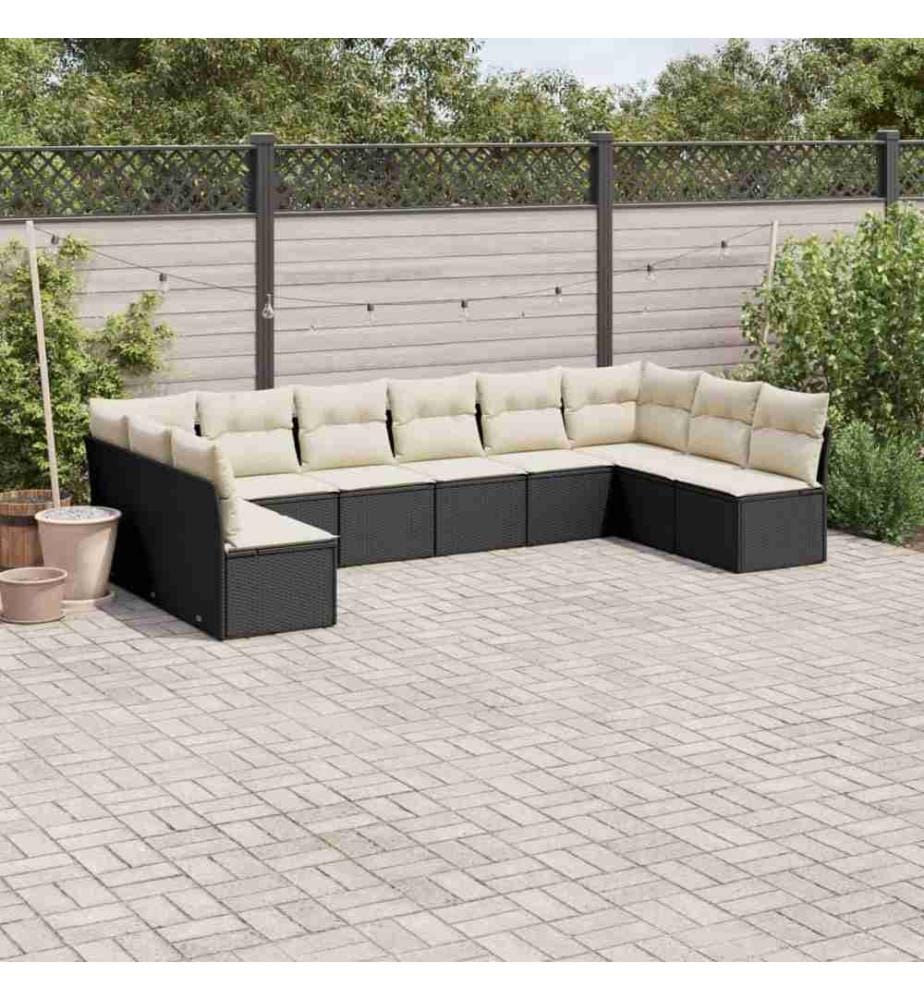 10-tlg. Garten-Sofagarnitur mit Kissen Schwarz Poly Rattan