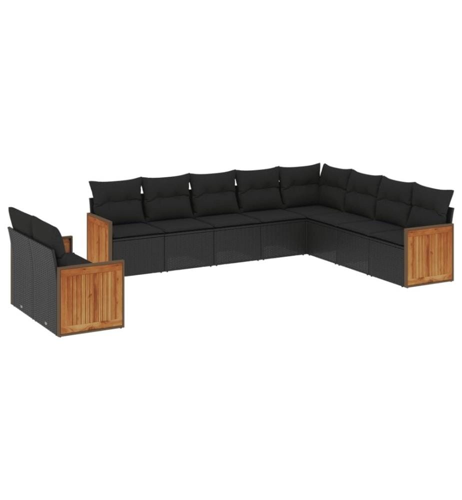 10-tlg. Garten-Sofagarnitur mit Kissen Schwarz Poly Rattan