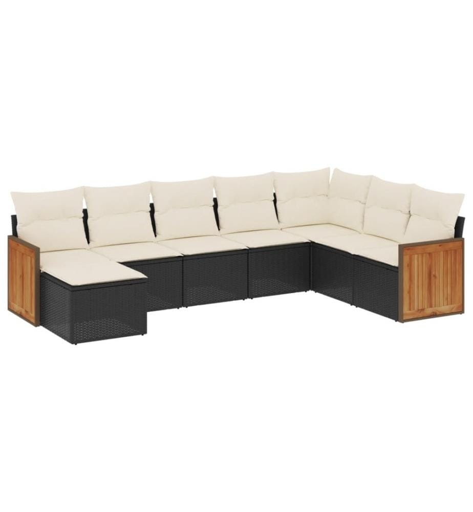8-tlg. Garten-Sofagarnitur mit Kissen Schwarz Poly Rattan