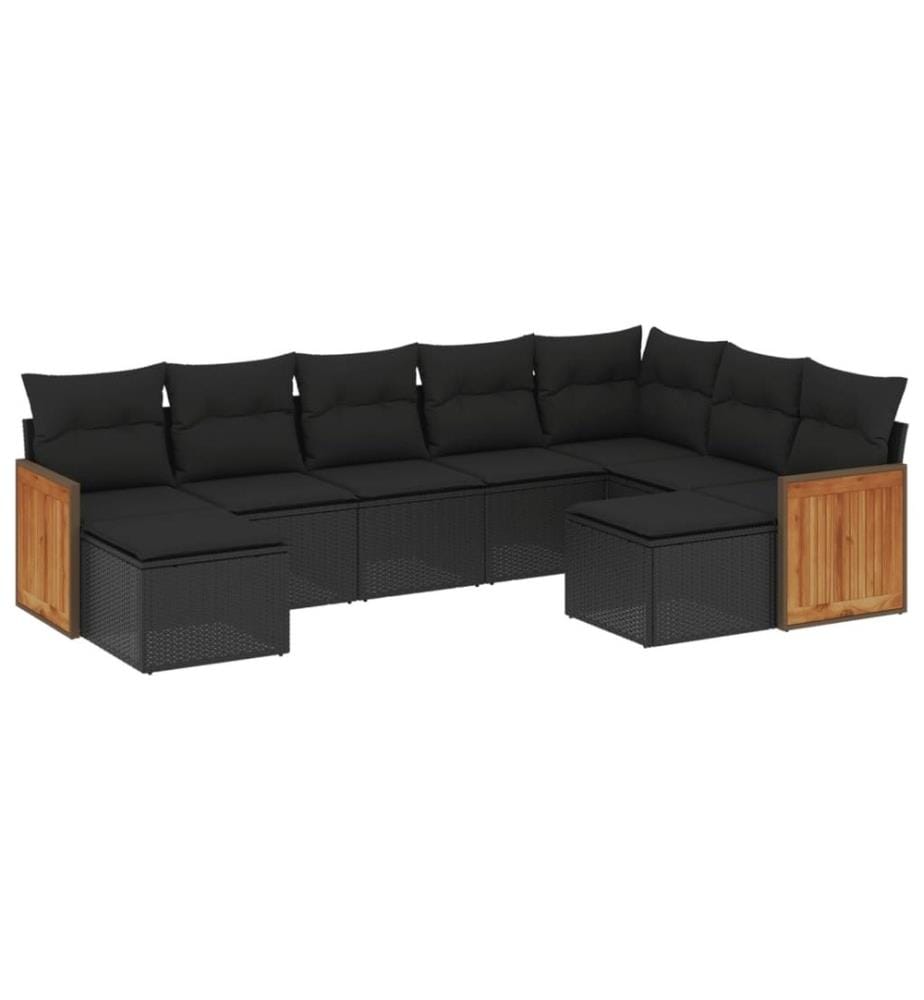 9-tlg. Garten-Sofagarnitur mit Kissen Schwarz Poly Rattan
