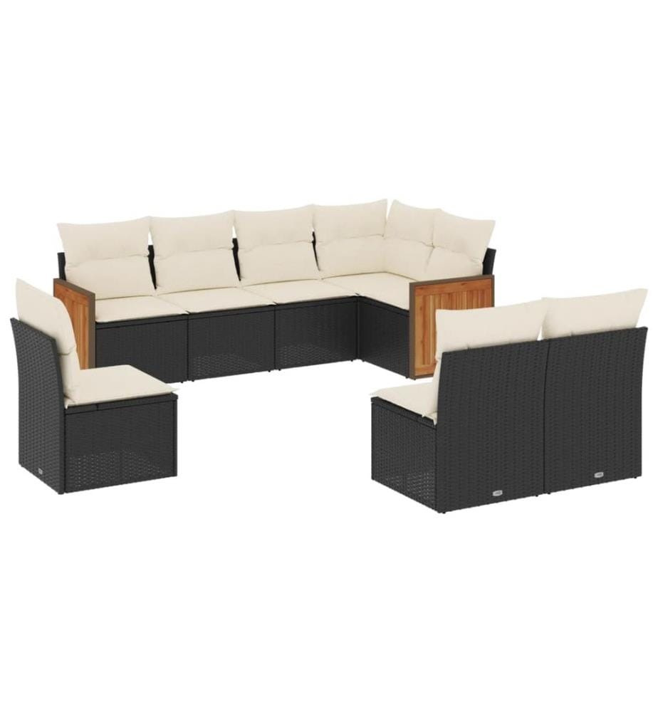 8-tlg. Garten-Sofagarnitur mit Kissen Schwarz Poly Rattan