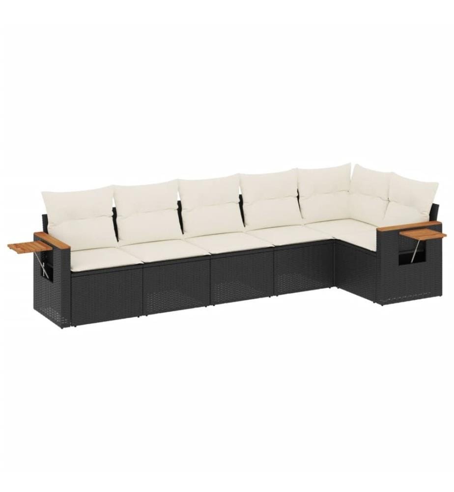 6-tlg. Garten-Sofagarnitur mit Kissen Schwarz Poly Rattan