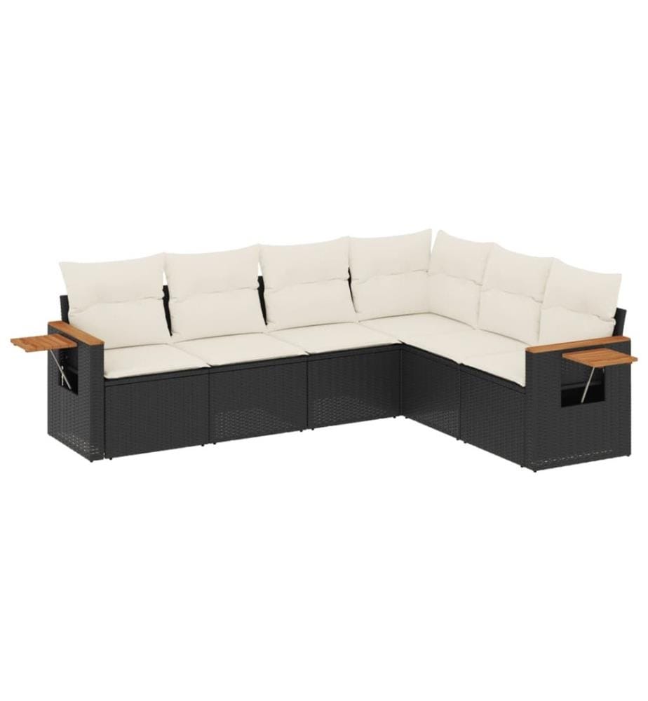 6-tlg. Garten-Sofagarnitur mit Kissen Schwarz Poly Rattan