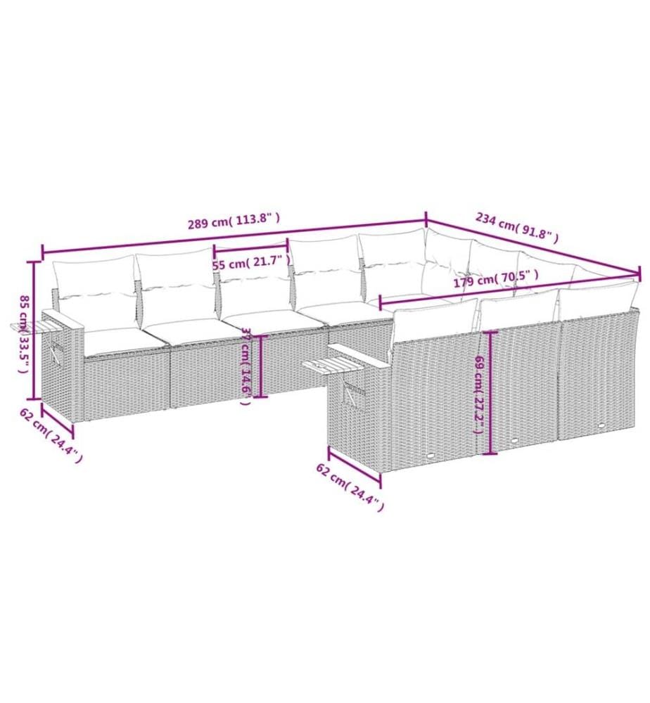 10-tlg. Garten-Sofagarnitur mit Kissen Schwarz Poly Rattan