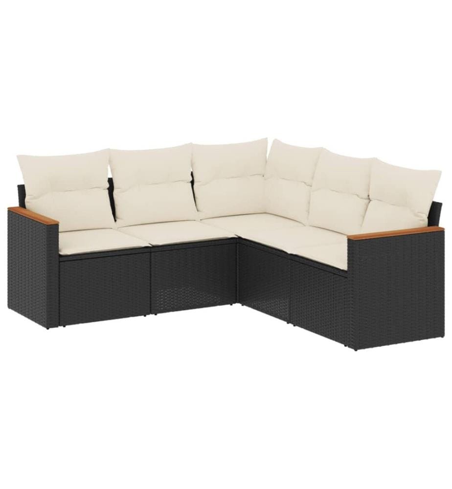 5-tlg. Garten-Sofagarnitur mit Kissen Schwarz Poly Rattan