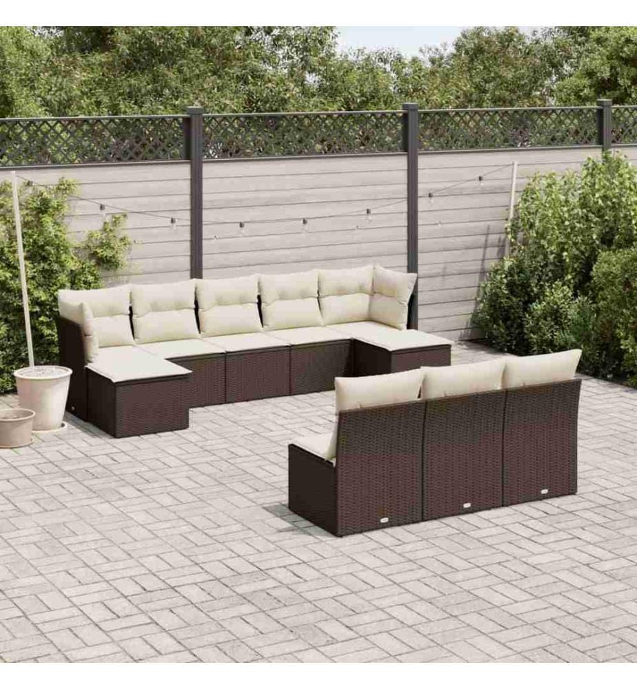 10-tlg. Garten-Sofagarnitur mit Kissen Braun Poly Rattan