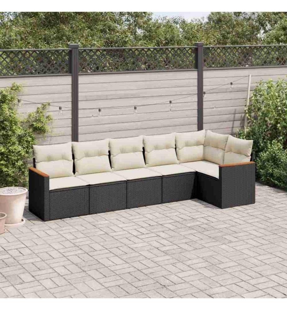 6-tlg. Garten-Sofagarnitur mit Kissen Schwarz Poly Rattan
