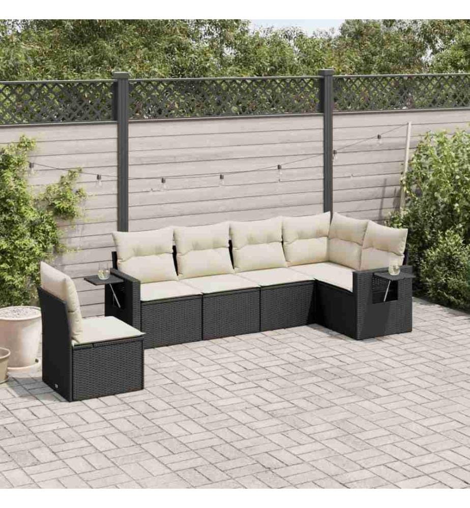 6-tlg. Garten-Sofagarnitur mit Kissen Schwarz Poly Rattan