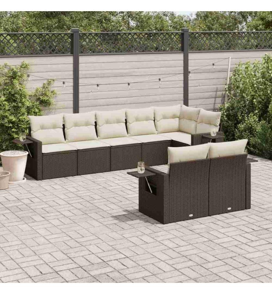 8-tlg. Garten-Sofagarnitur mit Kissen Braun Poly Rattan
