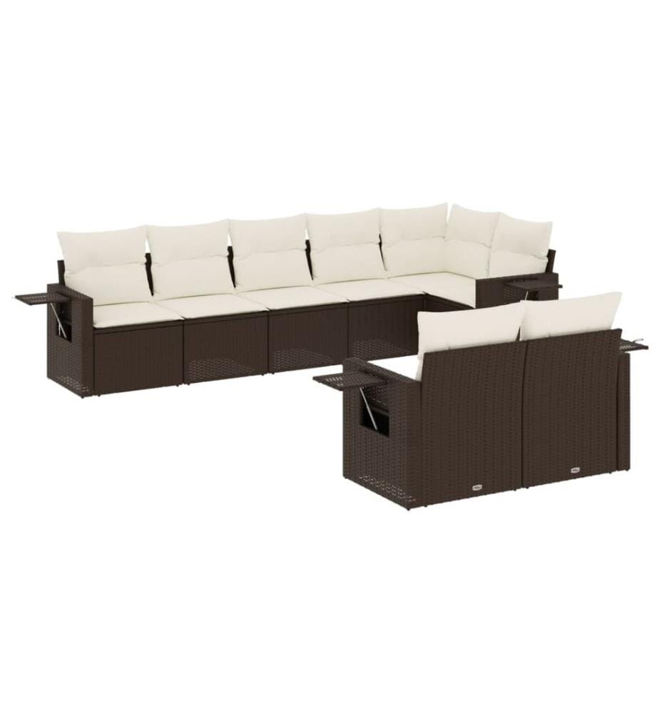 8-tlg. Garten-Sofagarnitur mit Kissen Braun Poly Rattan