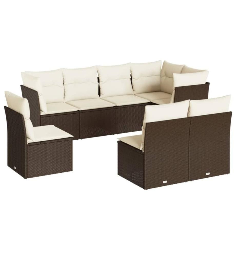 8-tlg. Garten-Sofagarnitur mit Kissen Braun Poly Rattan