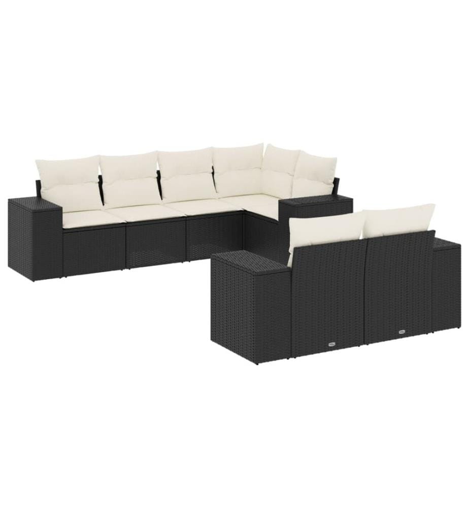 7-tlg. Garten-Sofagarnitur mit Kissen Schwarz Poly Rattan