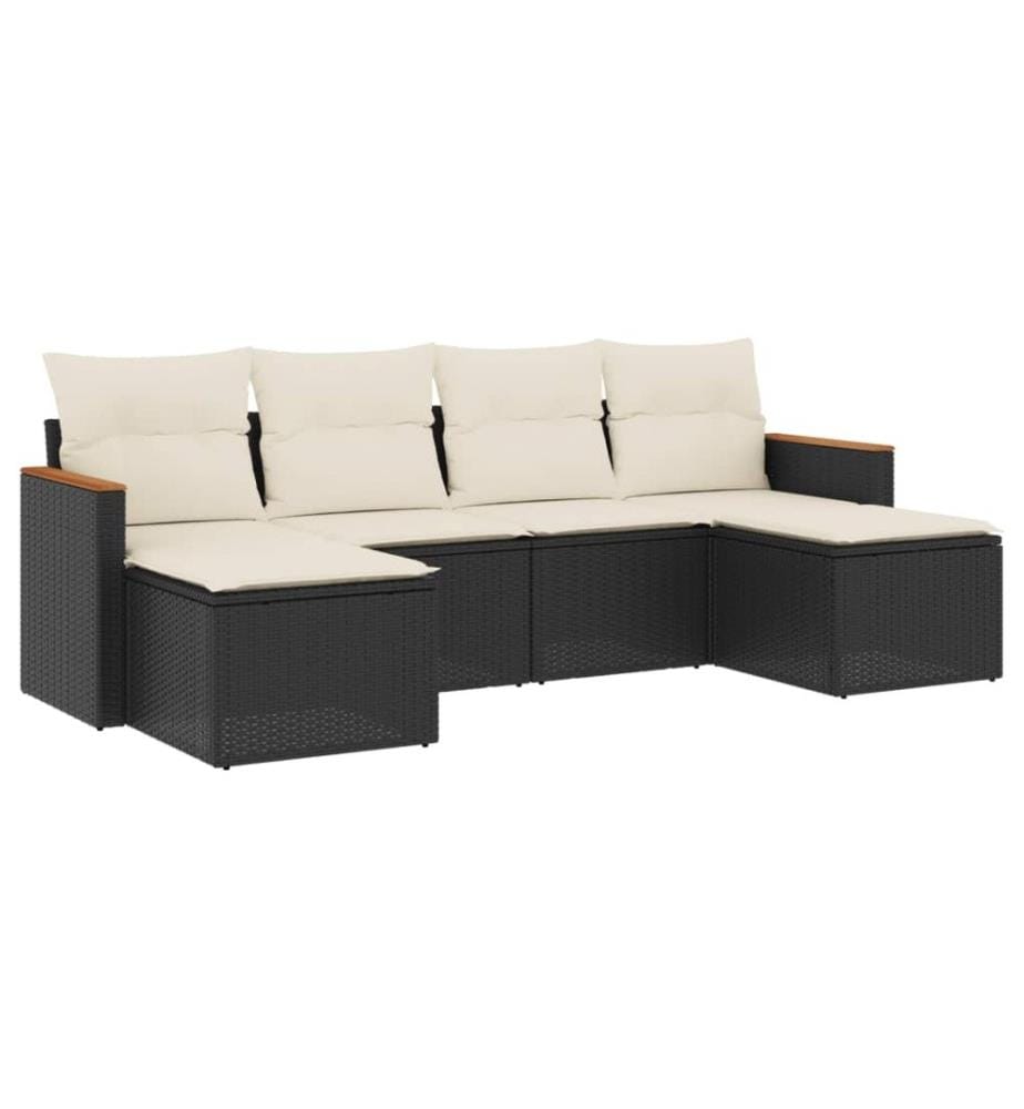 6-tlg. Garten-Sofagarnitur mit Kissen Schwarz Poly Rattan