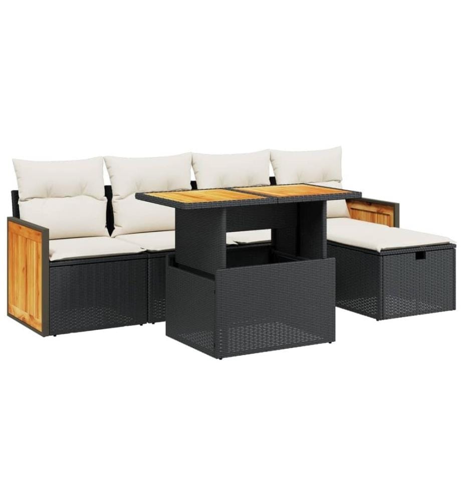 6-tlg. Garten-Sofagarnitur mit Kissen Schwarz Poly Rattan