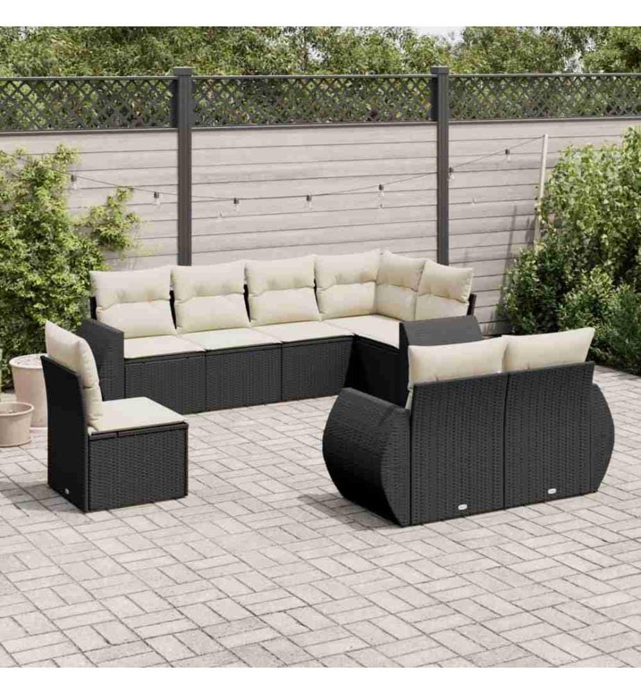 8-tlg. Garten-Sofagarnitur mit Kissen Schwarz Poly Rattan