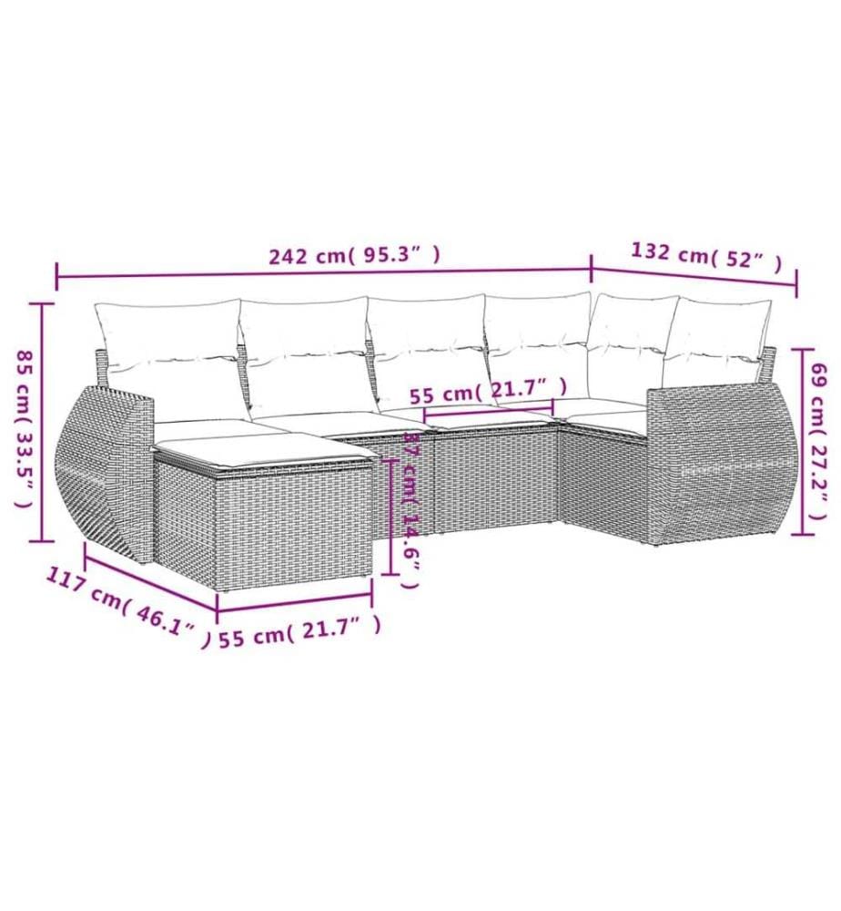 6-tlg. Garten-Sofagarnitur mit Kissen Schwarz Poly Rattan