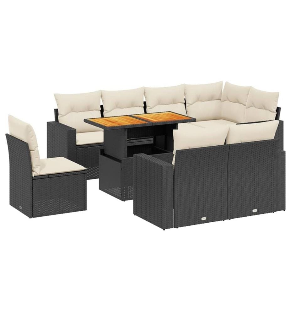 9-tlg. Garten-Sofagarnitur mit Kissen Schwarz Poly Rattan