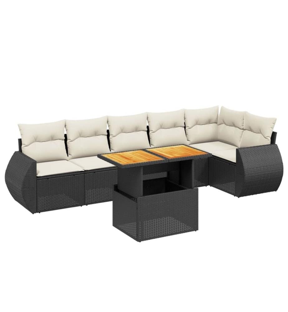 7-tlg. Garten-Sofagarnitur mit Kissen Schwarz Poly Rattan