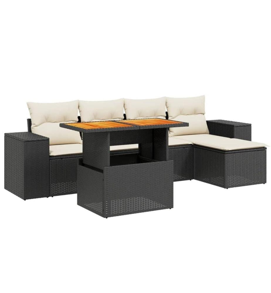 6-tlg. Garten-Sofagarnitur mit Kissen Schwarz Poly Rattan