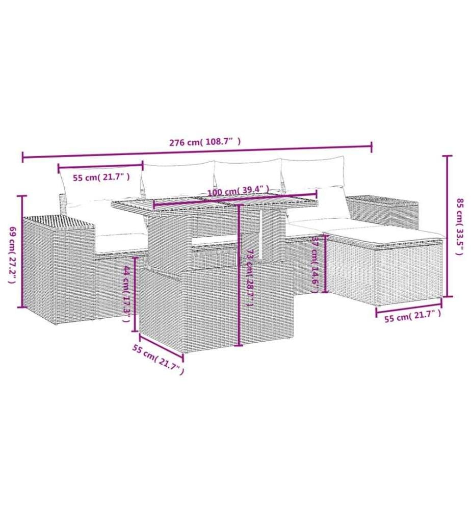 6-tlg. Garten-Sofagarnitur mit Kissen Schwarz Poly Rattan