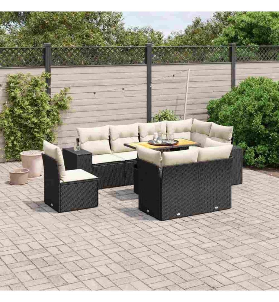 9-tlg. Garten-Sofagarnitur mit Kissen Schwarz Poly Rattan