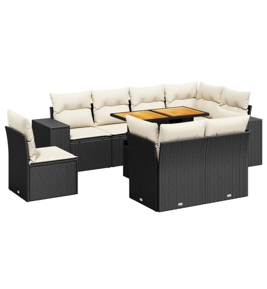 9-tlg. Garten-Sofagarnitur mit Kissen Schwarz Poly Rattan