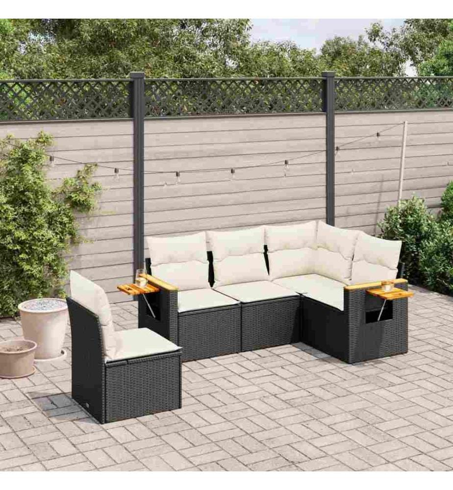 5-tlg. Garten-Sofagarnitur mit Kissen Schwarz Poly Rattan